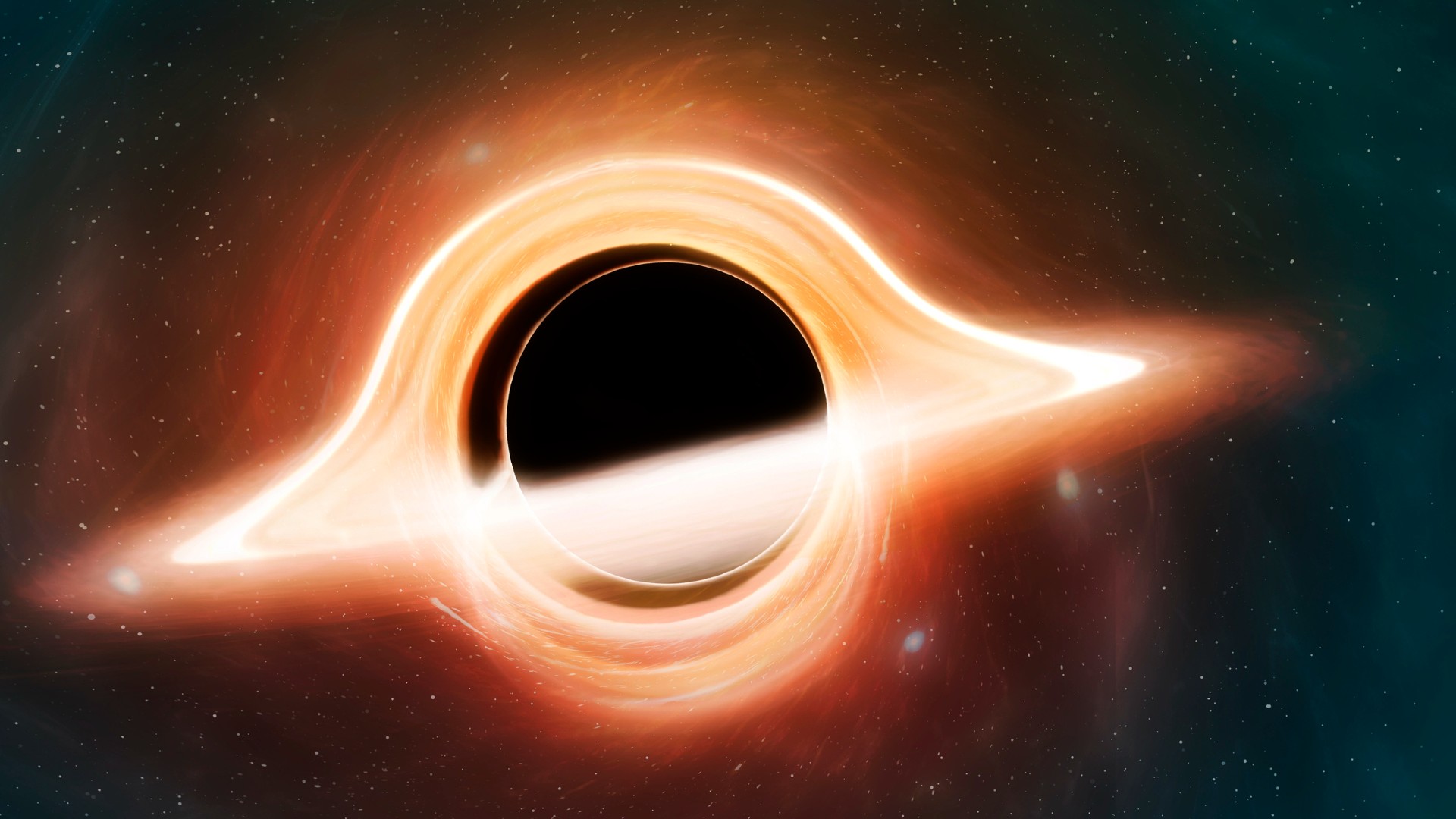 Artist's rendering of light bent around a supermassive black hole's event horizon